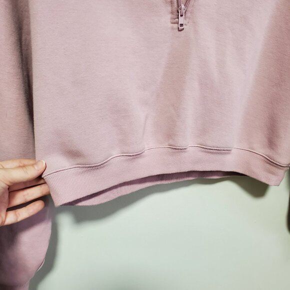 SKIMS Cotton Fleece Cropped Half Zip Sweater Sweatshirt Dusk Pink Women's Medium - Picture 7 of 13